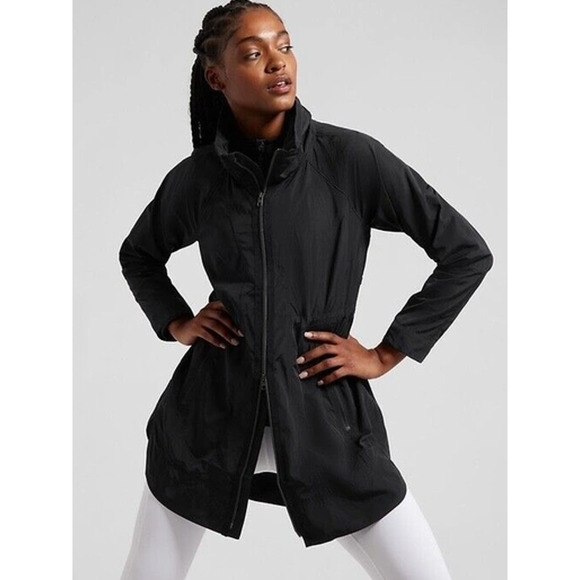 Athleta Jackets & Coats Athleta Drip Drop Jacket Twoway Zip Stowaway Hood Raglan Sleeve Mesh